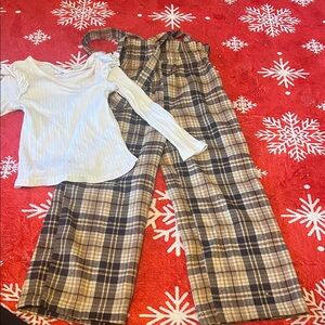 SHEIN White and Plaid Kids suspender pants  Set